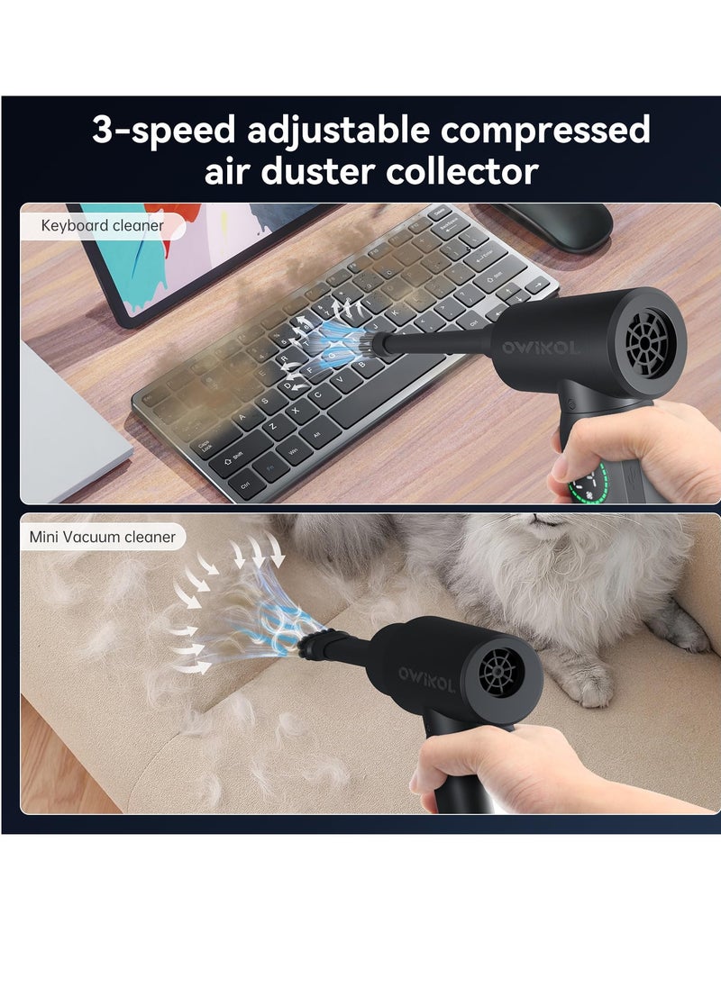 Excefore - Compressed Air Duster, , Car Duster , 3 Gear Adjustable Keyboard Cleaner, 150000RPM Electric Air Duster with LED, 6000mAh Cordless Air Blower, Replaces for Compressed Air Cans &Vacuum Cleaner for PC - Image 1