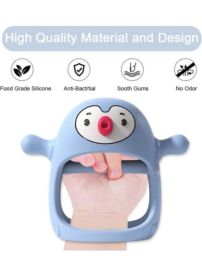 بيوينتي لعبة التسنين المصنوعة من السيليكون من Penguin Buddy Never Drop للأطفال من عمر 0 ​​إلى 6 أشهر، ألعاب مضغ للأطفال لتلبية احتياجات المص، مصاصة يد للأطفال الرضع، لعبة مقعد السيارة للأطفال حديثي الولادة، أزرق فاتح - Image 4