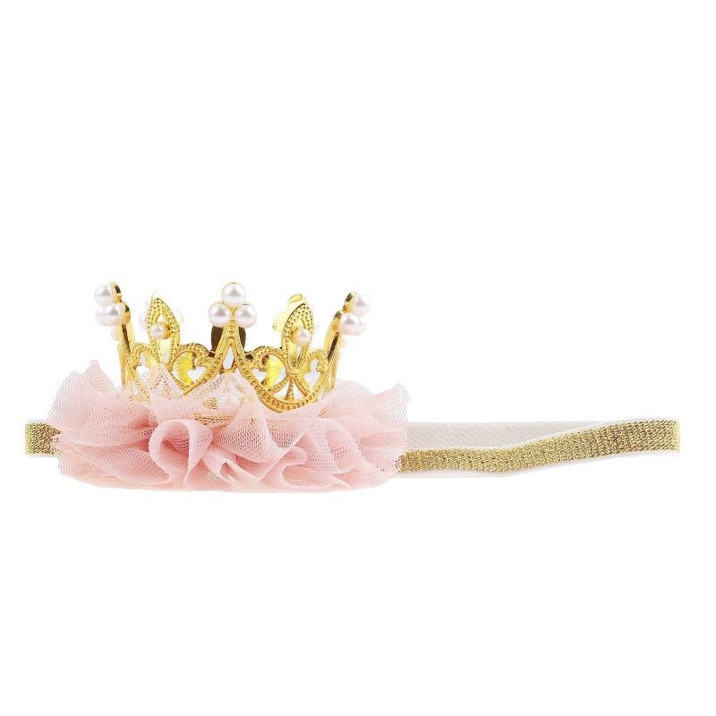Nishine Princess Toddler Girls Crown Tiaras Baby Elastic Birthday Party Crown Headband Photo Props Gift (Pear&Gold) - Image 1