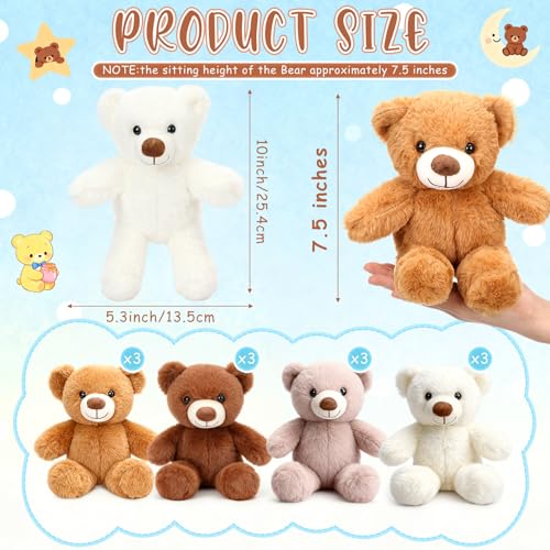 LaRandom 12 Pcs Bears Stuffed Animal Bulk 10 Inch Cute Small Stuffed Bear Plush Mini Toy for Baby Shower Birthday Party Decorations Centerpieces Favors - Image 5