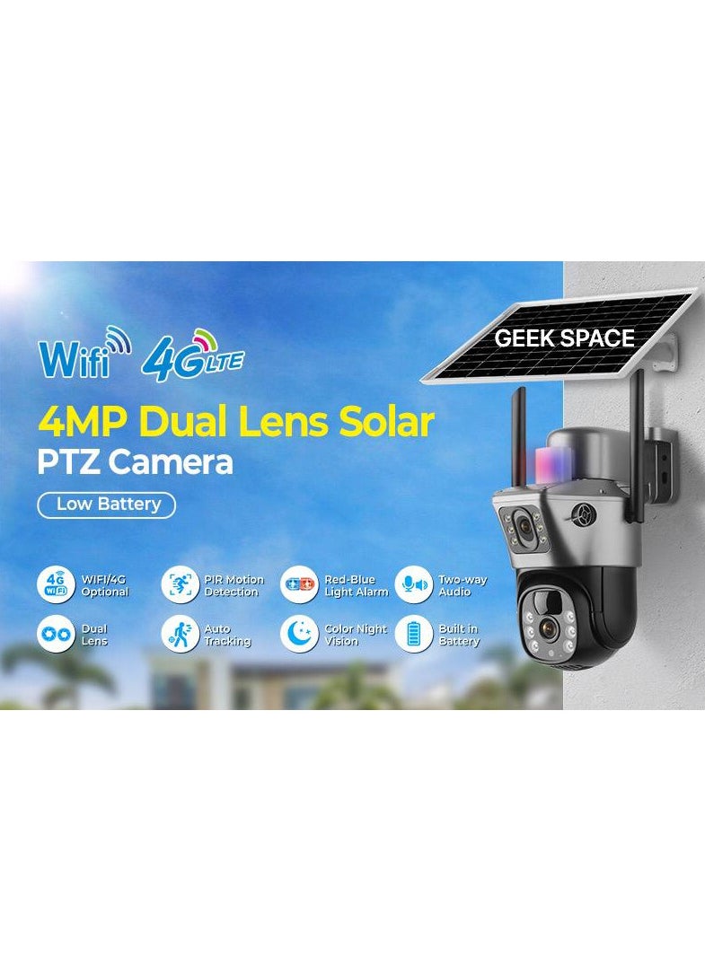 Dual Lens Alarm Linkage 4MP Solar Cell Powered Wifi PTZ Camera Outdoor Wireless Closed-Circuit Television 4G SIM Card Solar Camera Security Camera Home Monitoring Camera Commercial Monitoring Camera CCTV Camera HS01 4G - pzsku/Z9C84743F63631BF48023Z/45/_/1732118412/b7d6e540-0751-4764-9348-7c342db1591c