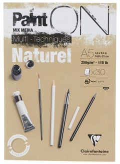 Clairefontaine Paint'On A5 Multi-Technique Naturel Pad, 250 g, 30 Sheets