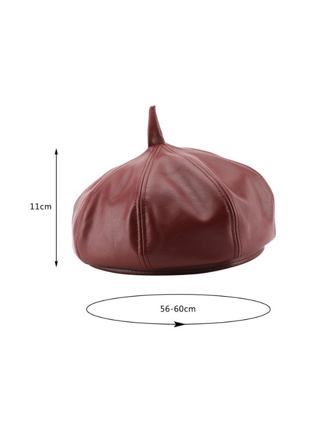 Leather beret, vintage solid color painter, personalized spring/summer sun hat for girls to wear when going out(Red) - Image 3