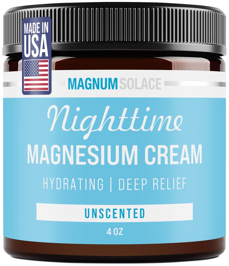 Magnum Solace Magnesium Lotion Hydrating Nighttime Cream Apply to Legs Arms or Chest Topical Chloride USA Made and Safe for Kids Unscented