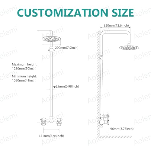 Aolemi Outdoor Shower Kit - Double Handle Exposed Shower with 8 Inch Rainfall Shower Head - Adjustable Height - Matte Black - Image 5