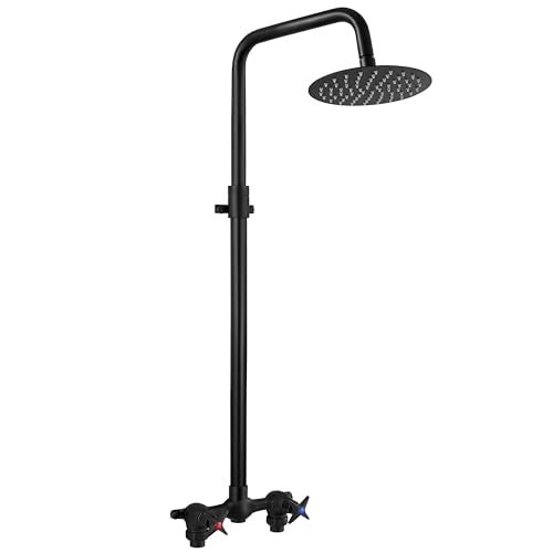 Aolemi Outdoor Shower Kit - Double Handle Exposed Shower with 8 Inch Rainfall Shower Head - Adjustable Height - Matte Black - Image 1