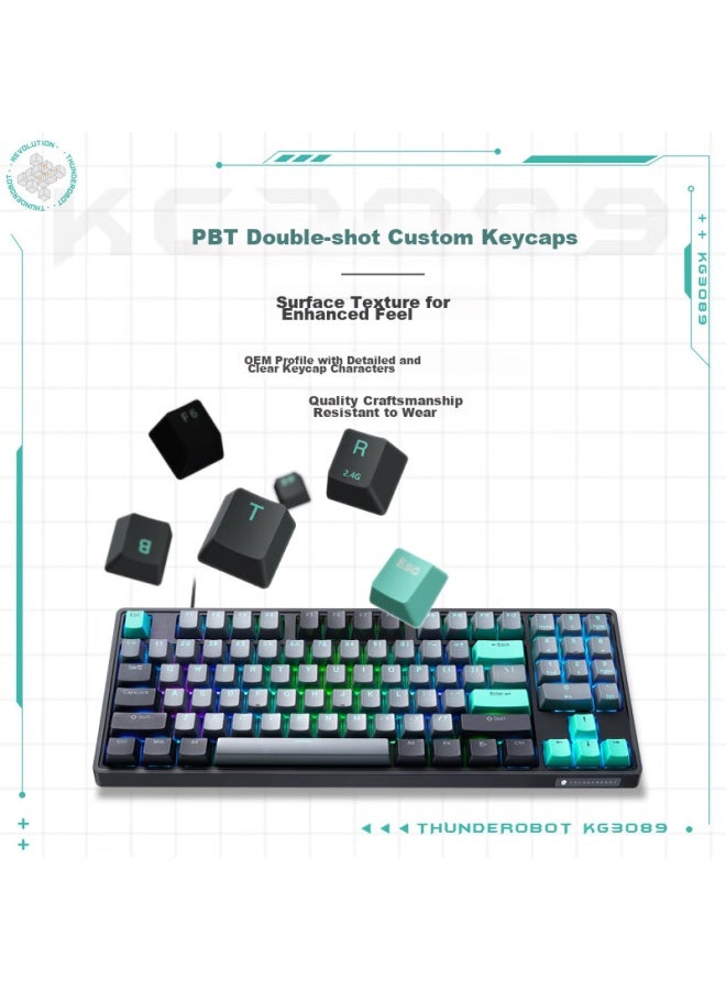 Thunderobot Kg3089 Beiming Wired Gaming Mechanical Keyboard, E-sports Home Use 89-key Full Anti-ghosting, Detachable Cable, Pbt Two-color Keycaps, Brown Switch