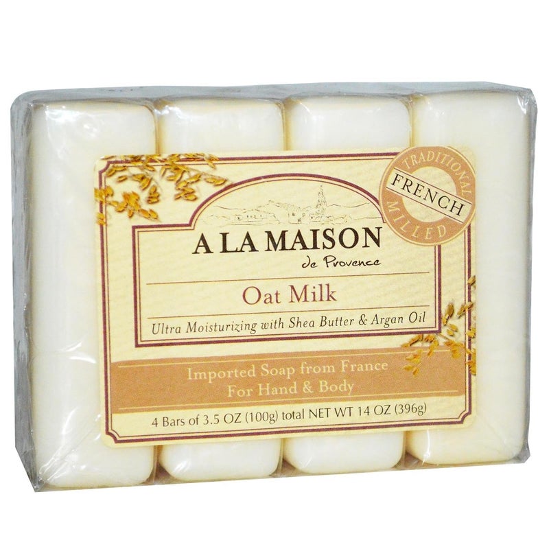A LA MAISON Oat Milk Bar Soap - Triple French Milled Natural Moisturizing Hand Soap Bar (4 Bars of Soap, 3.5 oz)