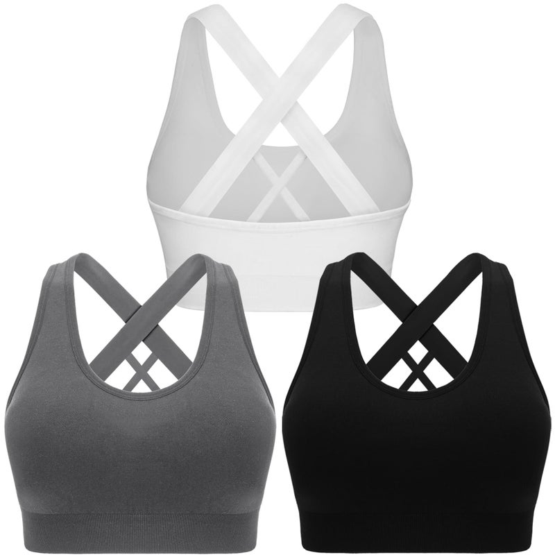Double Couple Sports Bras for Women Padded High Impact Seamless Criss Cross Back Workout Tops Gym Activewear Bra Large - Image 1