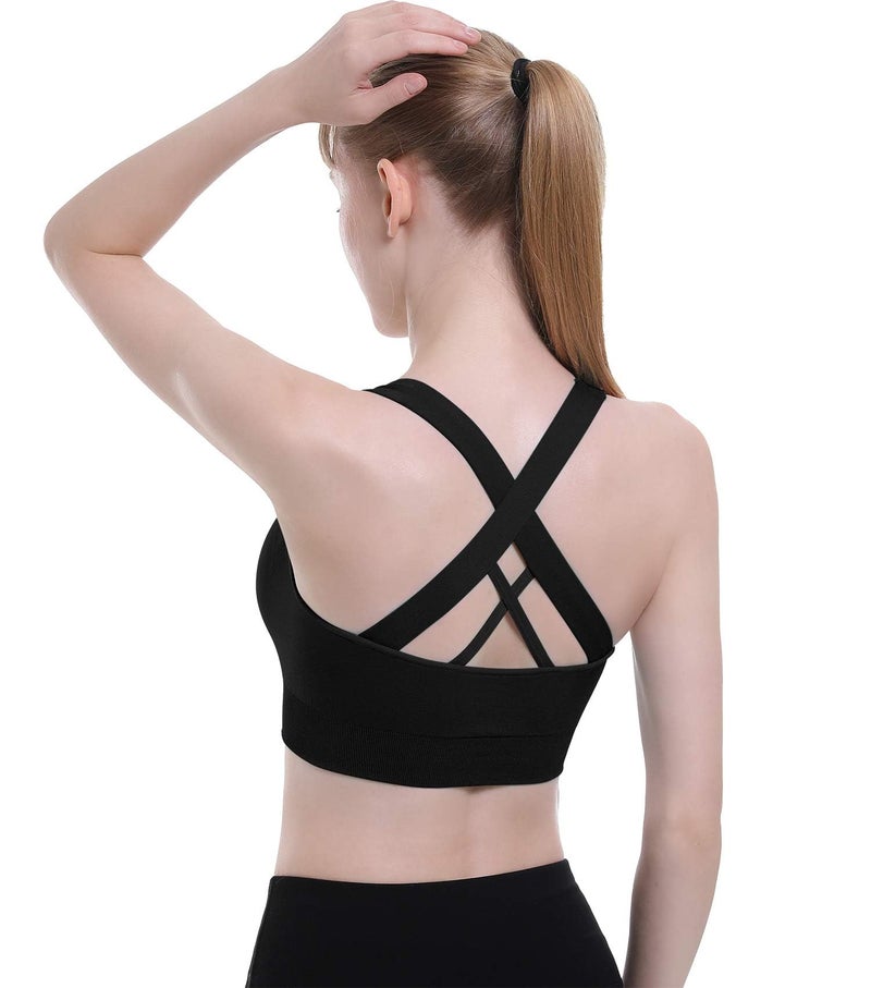 Double Couple Sports Bras for Women Padded High Impact Seamless Criss Cross Back Workout Tops Gym Activewear Bra Large - Image 5
