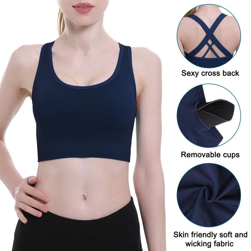 Double Couple Sports Bras for Women Padded High Impact Seamless Criss Cross Back Workout Tops Gym Activewear Bra Large - Image 3