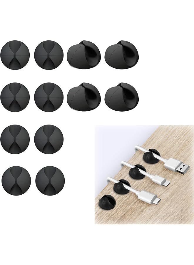 Green Tiger Cable Clips - 12 Pack Adhesive Cord Organizer for Desk, Home, Office, Car - Wire Holder Clips for Charger Management - Black Nightstand Cubicle Solution - Image 1