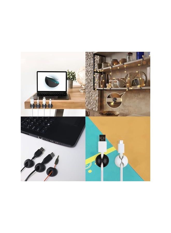 Green Tiger Cable Clips - 12 Pack Adhesive Cord Organizer for Desk, Home, Office, Car - Wire Holder Clips for Charger Management - Black Nightstand Cubicle Solution - Image 2
