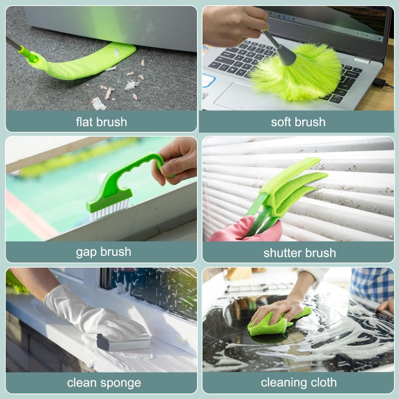 CALBEAU Microfiber Duster with Extension Pole 30 to 100'', Bendable Reusable Washable Feather Dusters for Cleaning High Ceiling Fan, Cobweb, Blinds, Keyboard, Furniture & Cars, Green Gift for Women (11 PCS) - Image 3