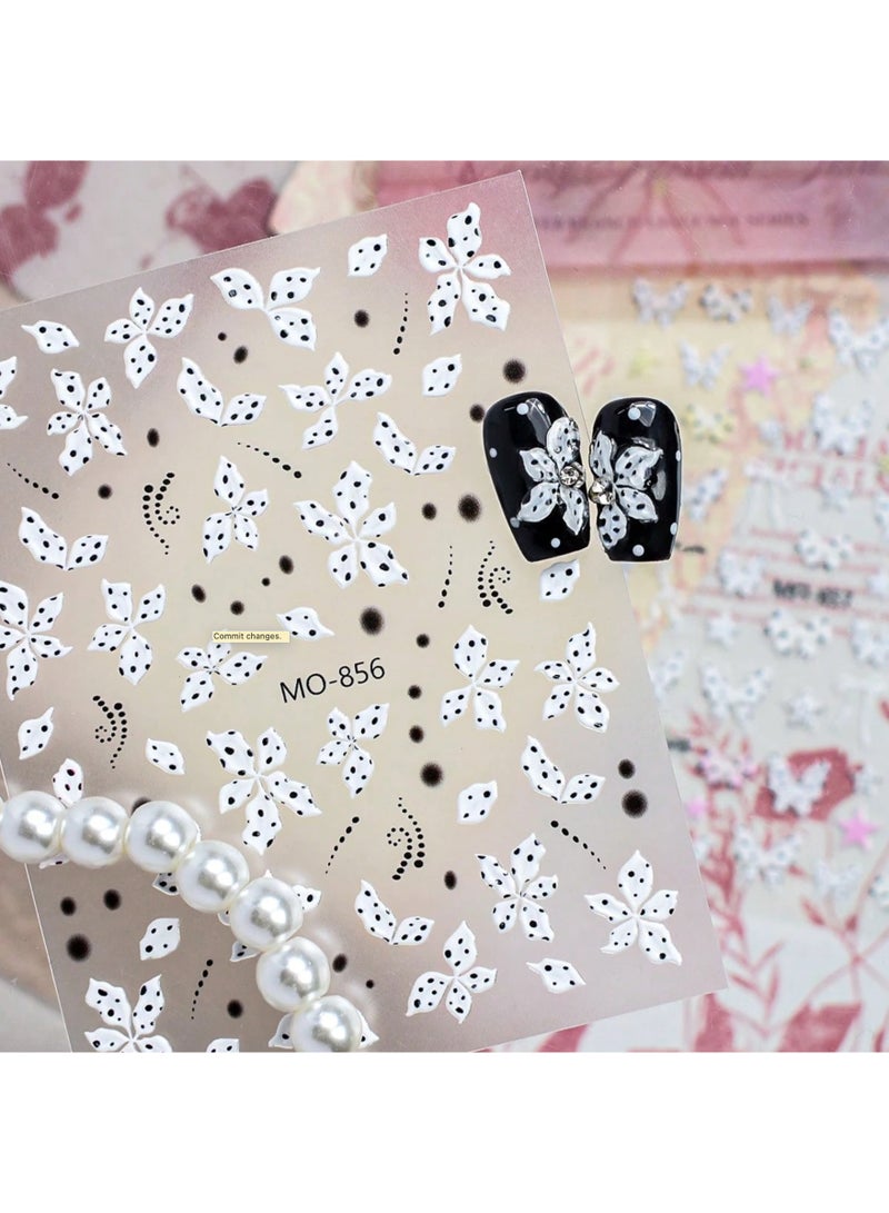 brunson Nail Art Stickers - 3D White Floral Nail Stickers, Polka Dot Decals & French Lace Flower Nail Art | Hollow Out Design DIY Manicure Decorations for Gel, Acrylic & Natural Nails - Image 1