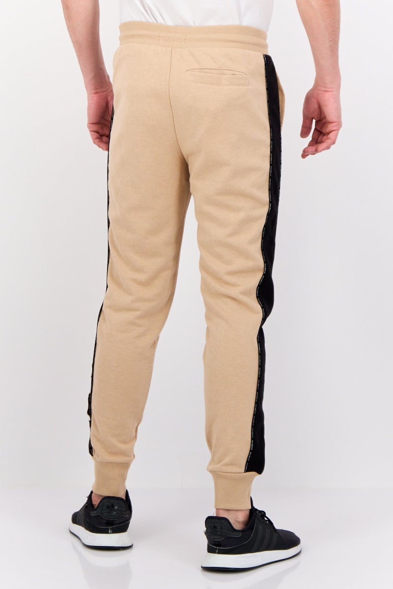 GUESS Men Regular Fit Brand Logo Jogger Pants, Beige  - Image 2