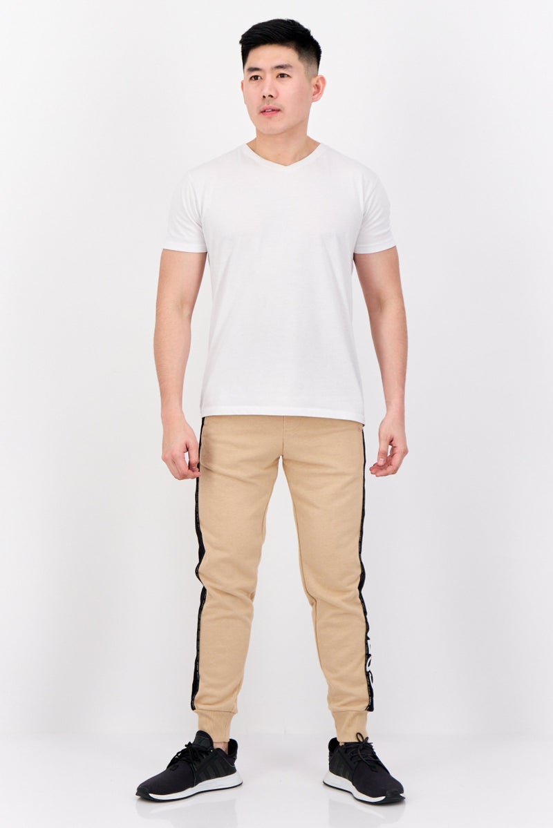 GUESS Men Regular Fit Brand Logo Jogger Pants, Beige  - Image 4