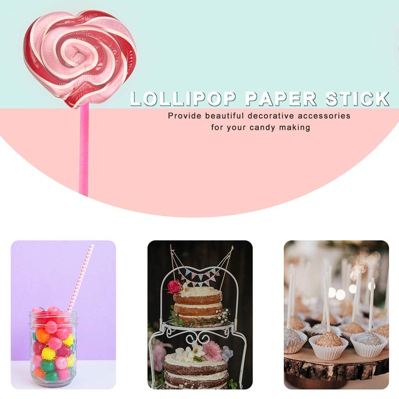 400Pcs DIY Candy Cake Set 100Pcs Pink Paper Sticks, 100Pcs Lollipop Bag, 200Pcs Gold Silk Ties For Lollipops, Cake Lollipops, Candy And Biscuit Ties - Image 3