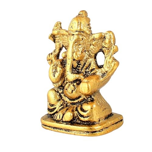 CraftVatika Metal Ganesh Idol Set of 10 for Diwali Decoration Item - Ganesha for Car Dashboard Small Ganpati Statue Figurine Murti for Home Office, Tabledesk Diwali Gift Items (Golden 4.5 CM Height) - Image 3