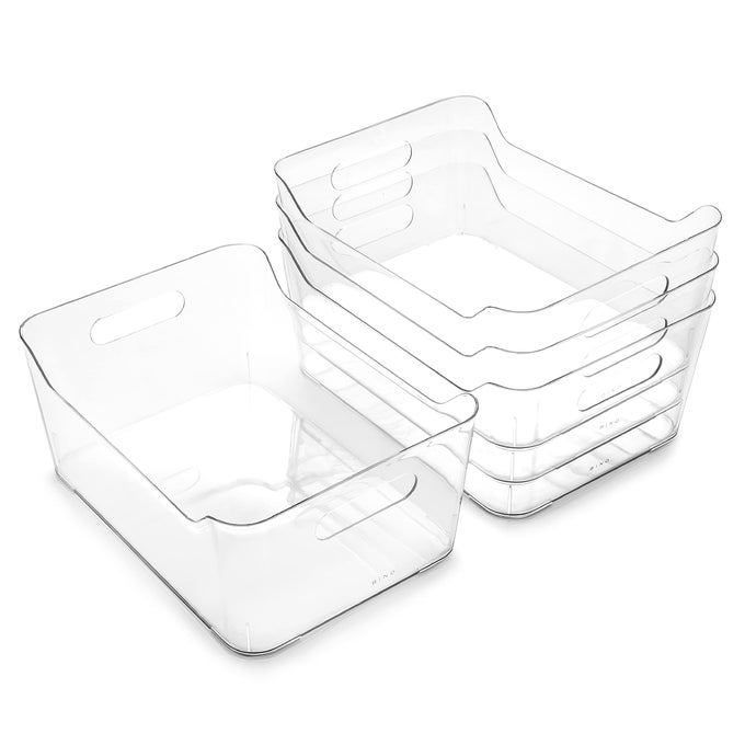 PLASTIC ORGANIZER BINS LARGE 4 PACK THE SOHO COLLECTION MULTIUSE PANTRY FREEZER ORGANIZER BINS PLASTIC STORAGE CONTAINERS FOR HOME KITCHEN ORG