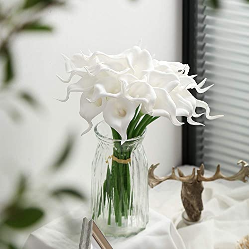 IPOPU 24PCS Artificial Flowers Fake Calla Lily Flowers Real Touch Calla Lily Faux Flowers Arrangement Bouquet for Home Garden Office Party Wedding Bouquet Centerpieces Flower Home Decoration (White) - Image 3