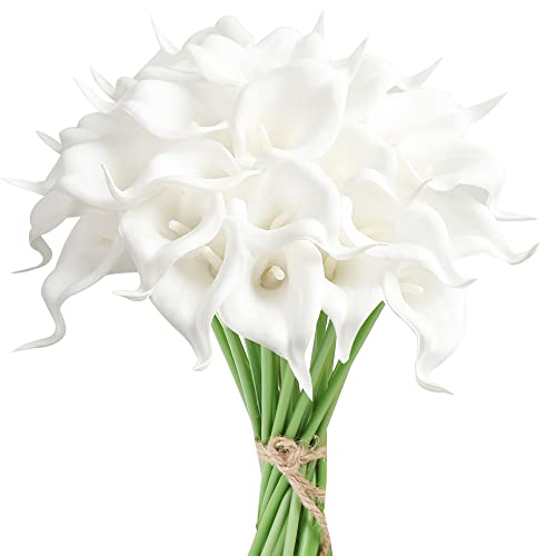IPOPU 24PCS Artificial Flowers Fake Calla Lily Flowers Real Touch Calla Lily Faux Flowers Arrangement Bouquet for Home Garden Office Party Wedding Bouquet Centerpieces Flower Home Decoration (White) - Image 1