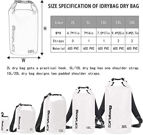 IDRYBAG Dry Bag for Kayaking Waterproof 2L/5L/10L/15L/20L, Small Dry Sack Waterproof Bag for Boating - Image 3