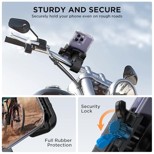 Miracase Bike Phone Holder, [Support Video Recording] Motorcycle Phone Mount, [Quick Lock] Bicycle Phone Mount Handlebar Cell Phone Clamp for Scooter, Friendly Compatible with iPhone Samsung Black - Image 4
