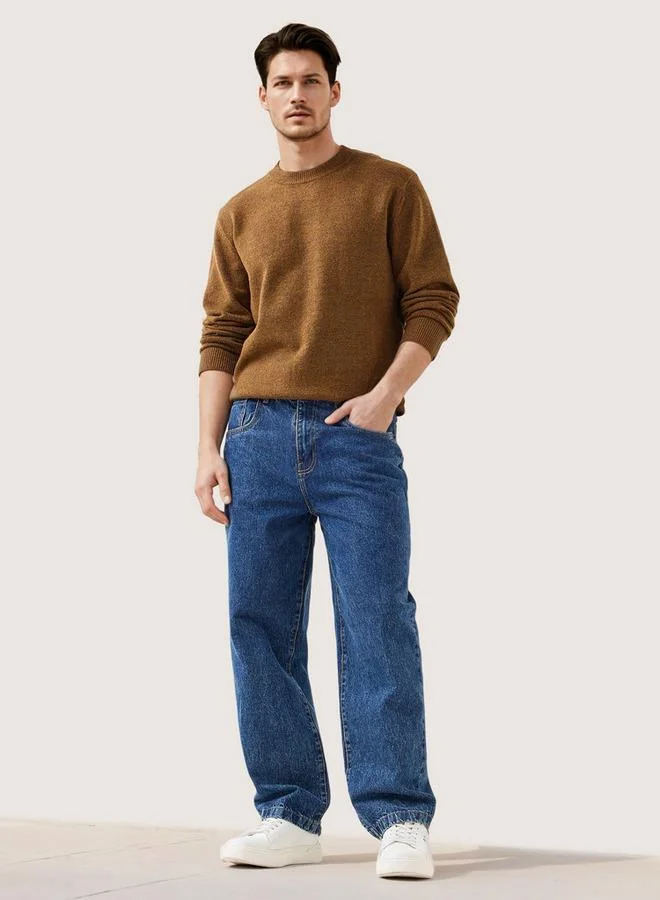 سبلاش فيڤ Textured Sweater with Crew Neck