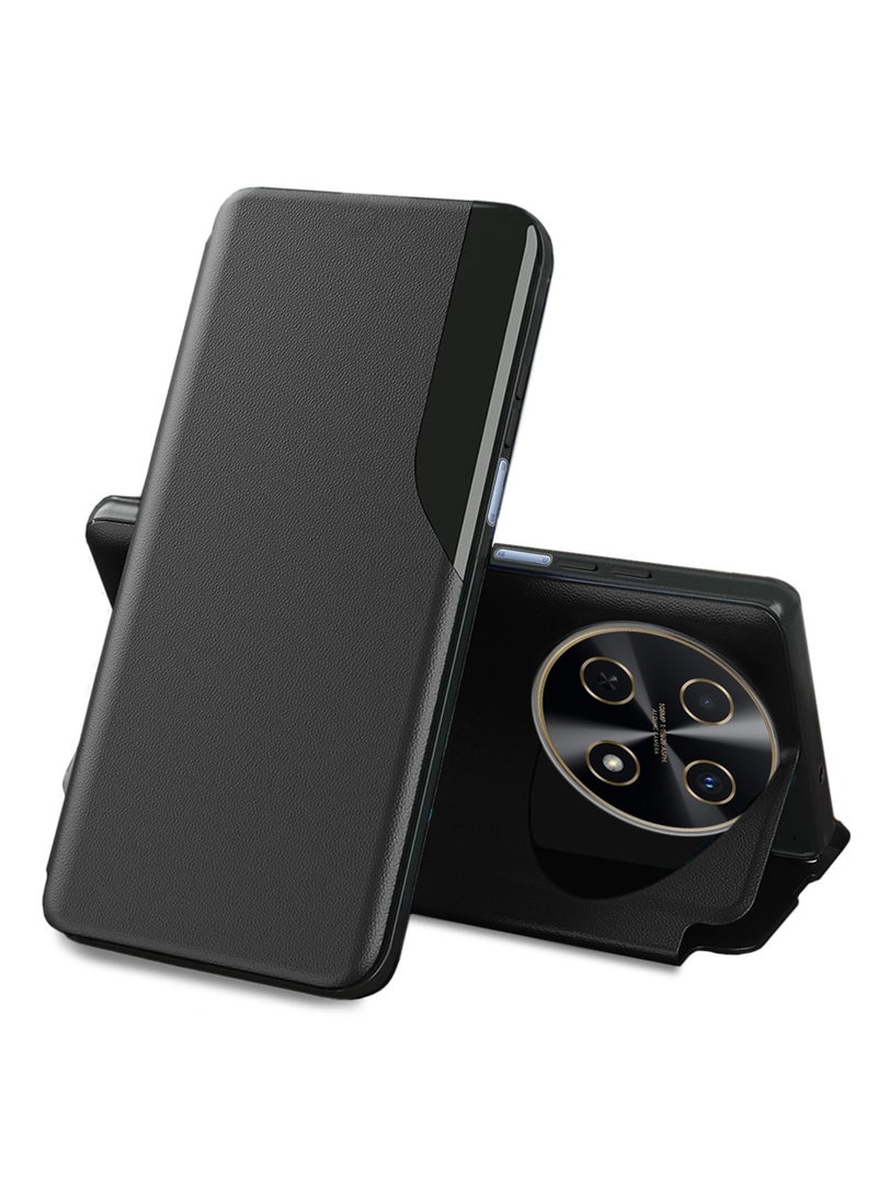 دبليو تيك هواوي نوفا 13i 4G 2025 جراب هاتف ذكي مرآة نافذة فليب غطاء استيقاظ تلقائي للنوم - أسود - Image 1