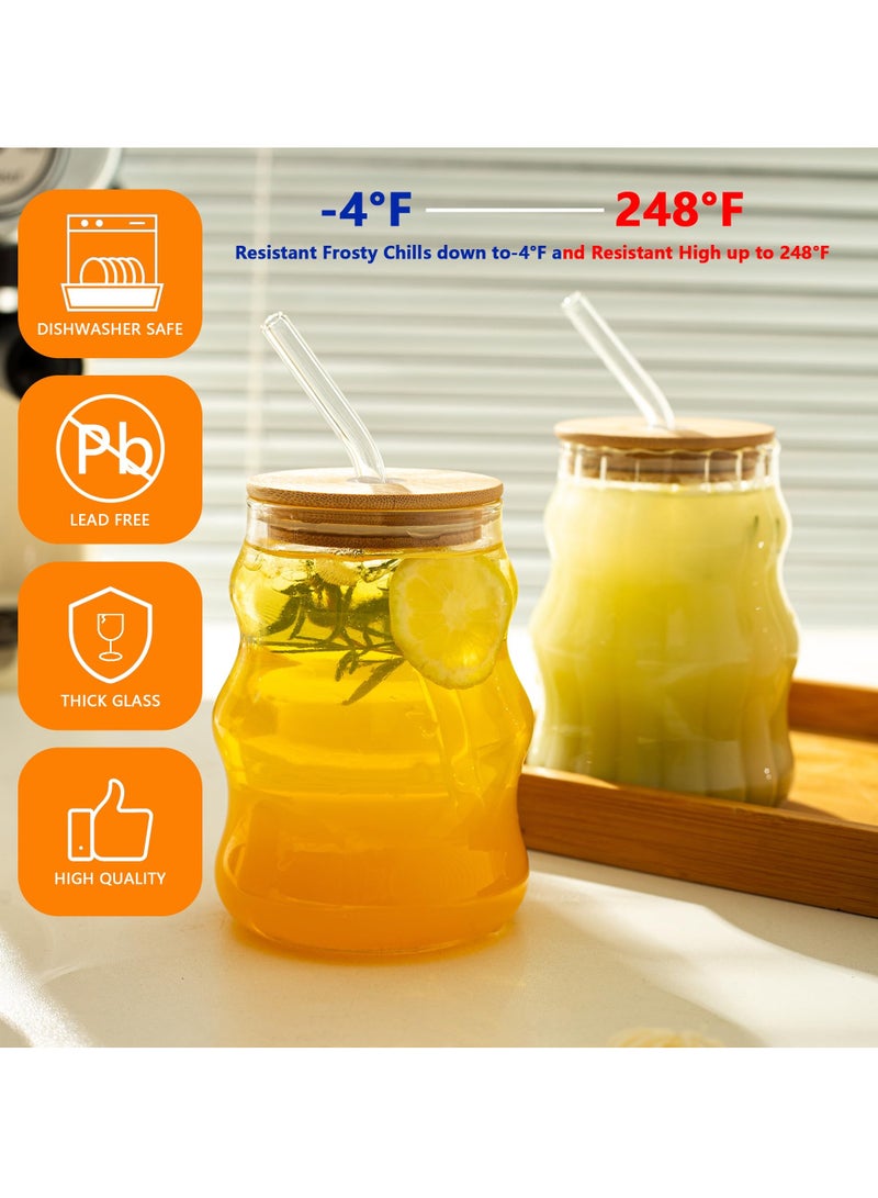 KASTWAVE Ribbed Drinking Glass Cups With Straws With Lids Set, Water Glasses Set Of 4, Wave Bubble Glasses, 18 oz Aesthetic Iced Coffee Glasses, Ripple Drink Cups - Image 5