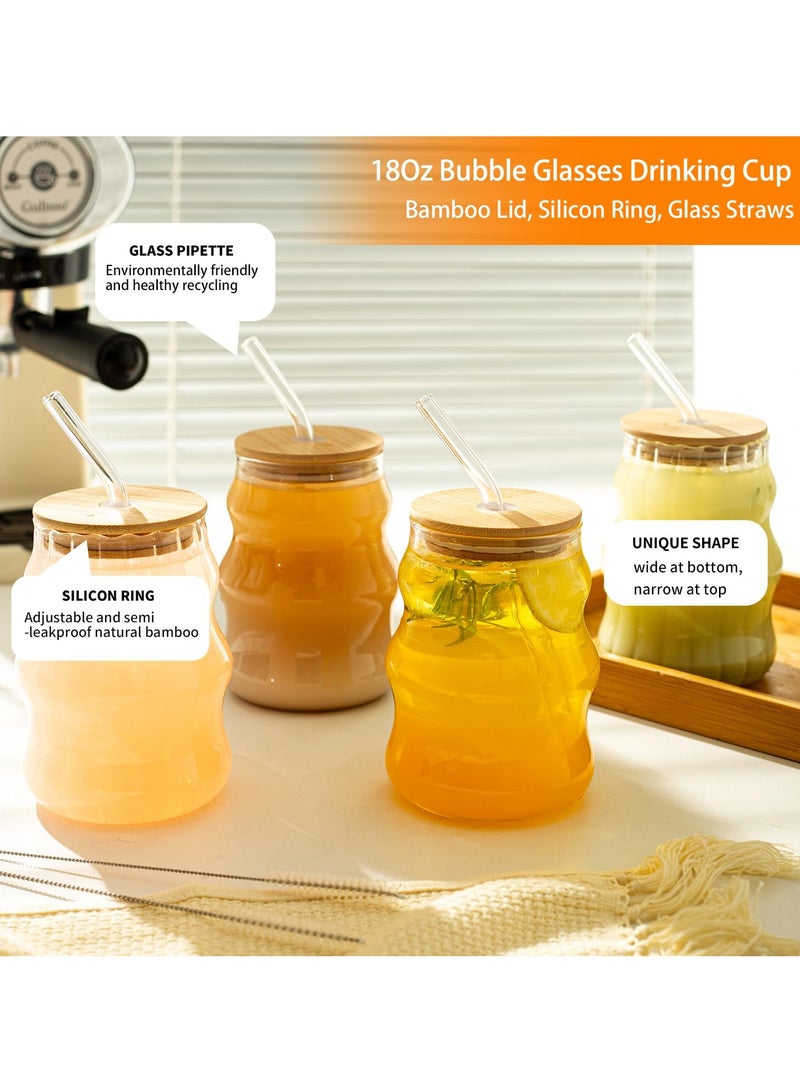 KASTWAVE Ribbed Drinking Glass Cups With Straws With Lids Set, Water Glasses Set Of 4, Wave Bubble Glasses, 18 oz Aesthetic Iced Coffee Glasses, Ripple Drink Cups - Image 3