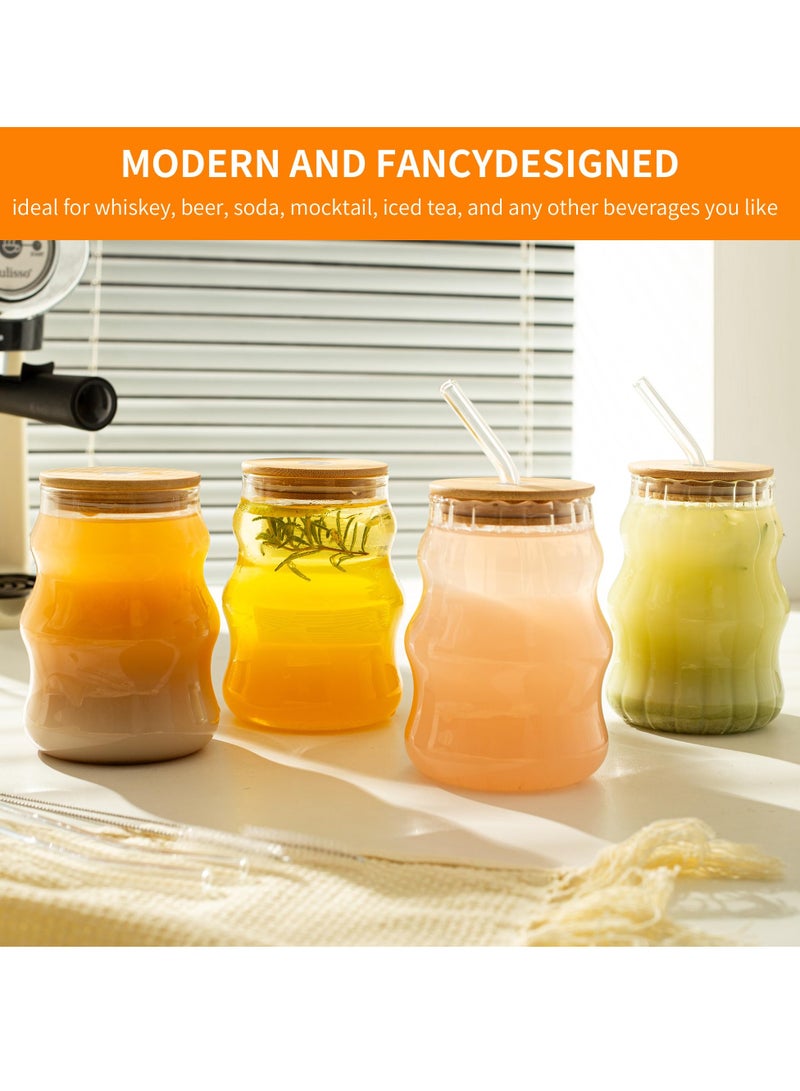 KASTWAVE Ribbed Drinking Glass Cups With Straws With Lids Set, Water Glasses Set Of 4, Wave Bubble Glasses, 18 oz Aesthetic Iced Coffee Glasses, Ripple Drink Cups - Image 2