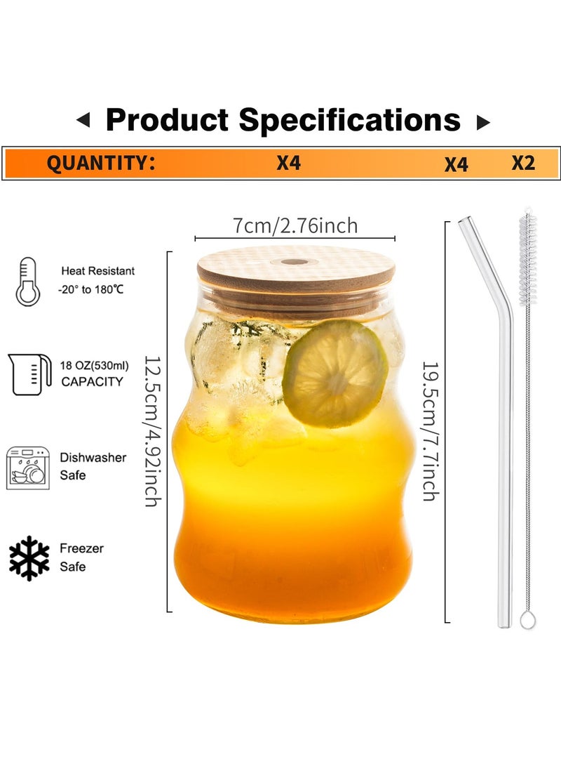 KASTWAVE Ribbed Drinking Glass Cups With Straws With Lids Set, Water Glasses Set Of 4, Wave Bubble Glasses, 18 oz Aesthetic Iced Coffee Glasses, Ripple Drink Cups - Image 4
