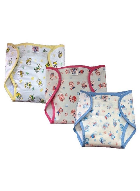 Reusable Loop And Hook Pvc Nappy Diaper Training Pants Langot Waterproof Nappy For New Born Baby Outside Soft Plastic Inside Terry Cotton 69 Months (Pack Of3 Large)