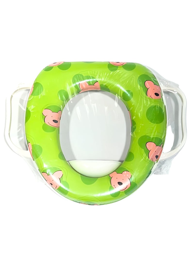VIO Cushioned Children's Toilet Seat Baby Toddler Child Kids Adapter Seat with Handles Western Toilet Potty Training Seat for Boys Girls Fits Round Oval Toilets Printed Green Bear 