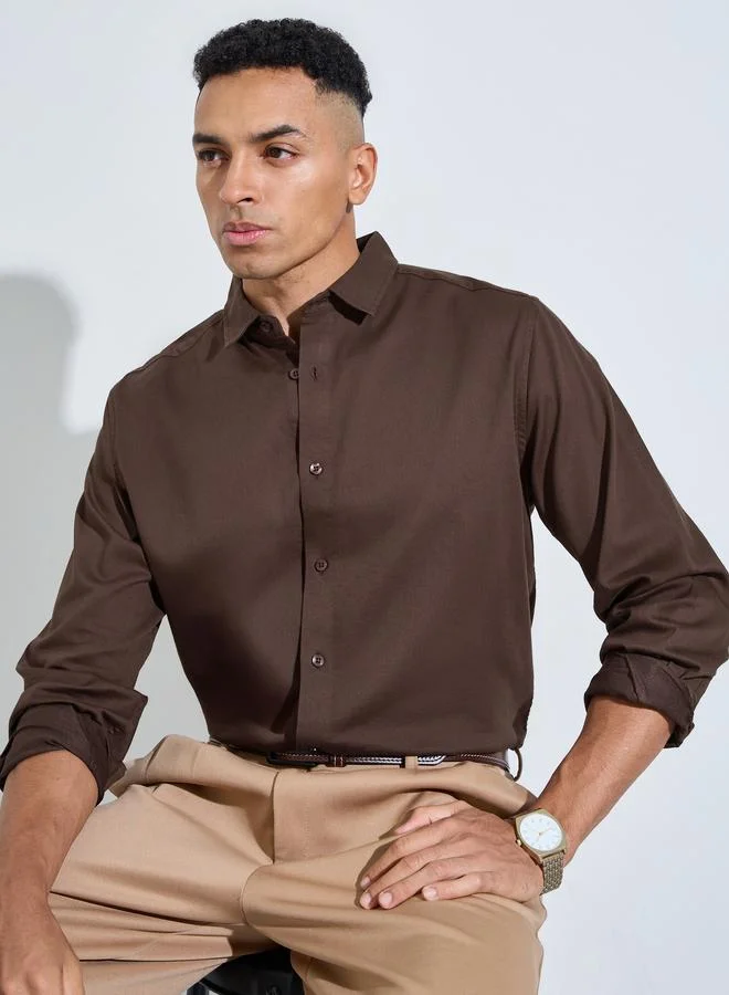 ستايلي Brown Solid long Sleeves Shirt