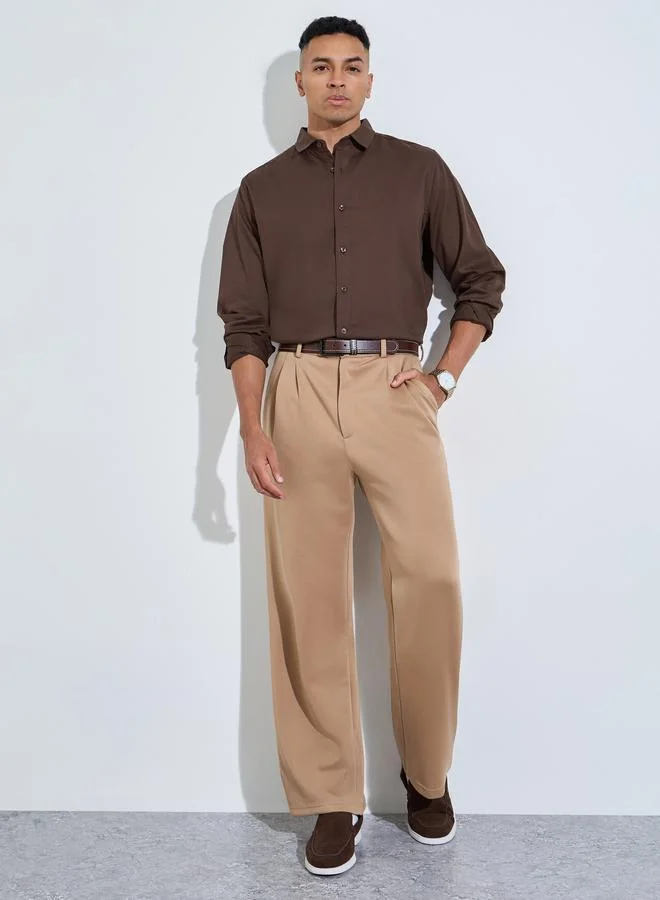 ستايلي Brown Solid long Sleeves Shirt
