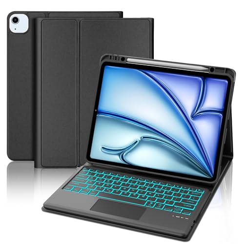 SENGBIRCH Touch Keyboard Case for Pro 12.9 Inch 6th/5th/4th/3rd Generation & Case Keypad for iPad Air 13 (M3 2025/M2 2024) with Trackpad, Detachable Key Board with Colors Backlit for Pro12.9 2018-2022, Black - Image 1