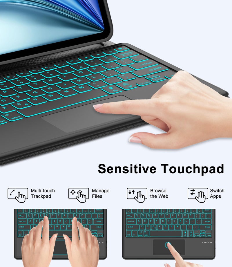 SENGBIRCH Touch Keyboard Case for Pro 12.9 Inch 6th/5th/4th/3rd Generation & Case Keypad for iPad Air 13 (M3 2025/M2 2024) with Trackpad, Detachable Key Board with Colors Backlit for Pro12.9 2018-2022, Black - Image 3