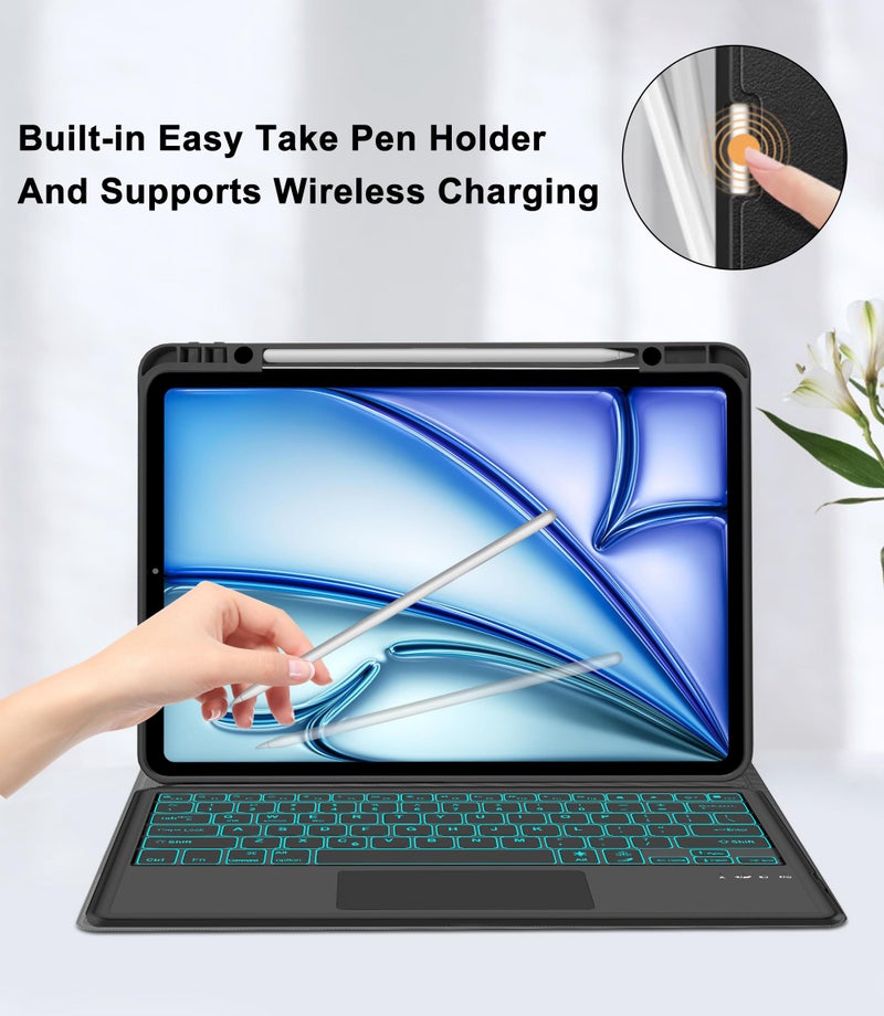 SENGBIRCH Touch Keyboard Case for Pro 12.9 Inch 6th/5th/4th/3rd Generation & Case Keypad for iPad Air 13 (M3 2025/M2 2024) with Trackpad, Detachable Key Board with Colors Backlit for Pro12.9 2018-2022, Black - Image 4