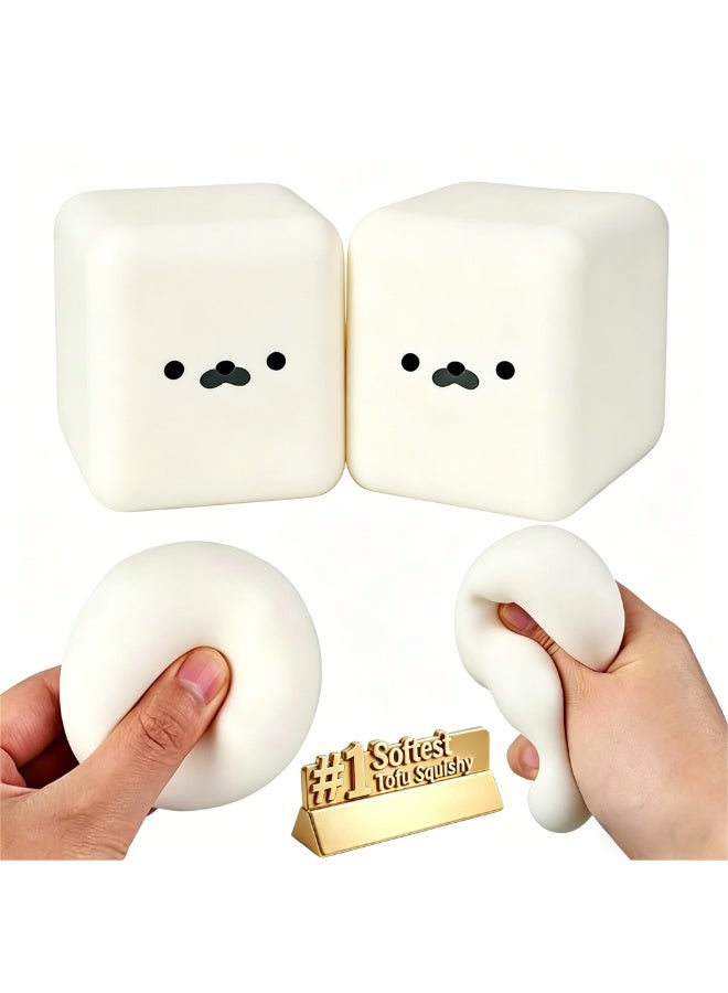 Tofu Seal Sou ishy. White Cube StressToy, Sot Moldable Dough Fidget Blockwith Slow Rise Texture. Sily SaueezeBall for Aniety Rellef, Cute Seal FaceShaped Saftest Tofu Squishy (2PCS) - Image 1