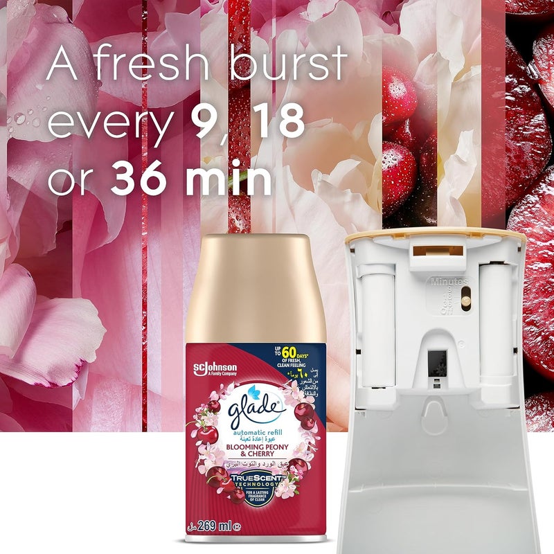 Glade Automatic Air Freshener Spray Holder with Scented Blooming Peony & Cherry Refill Starter Kit, 269 ml - Image 3