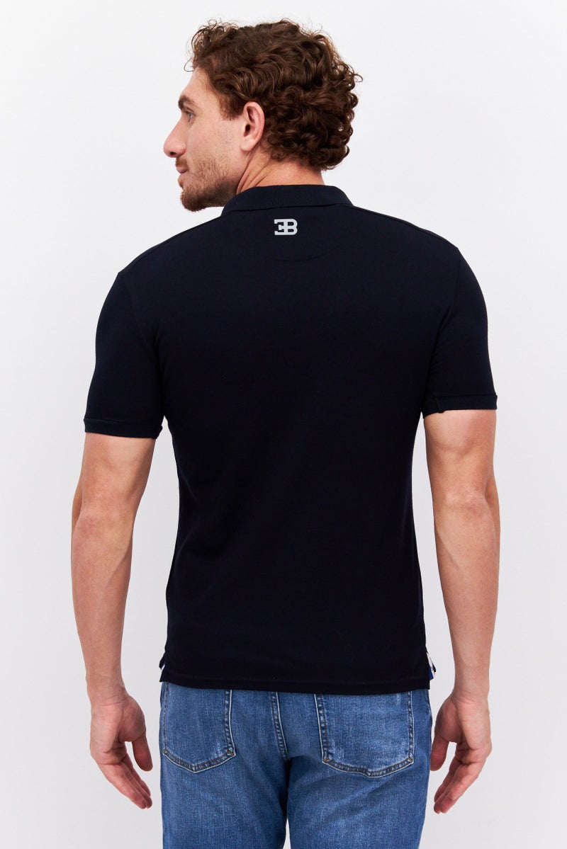 Bugatti Men Regular Fit Brand Logo Short Sleeve Polo Shirt, Navy Blue - Image 3
