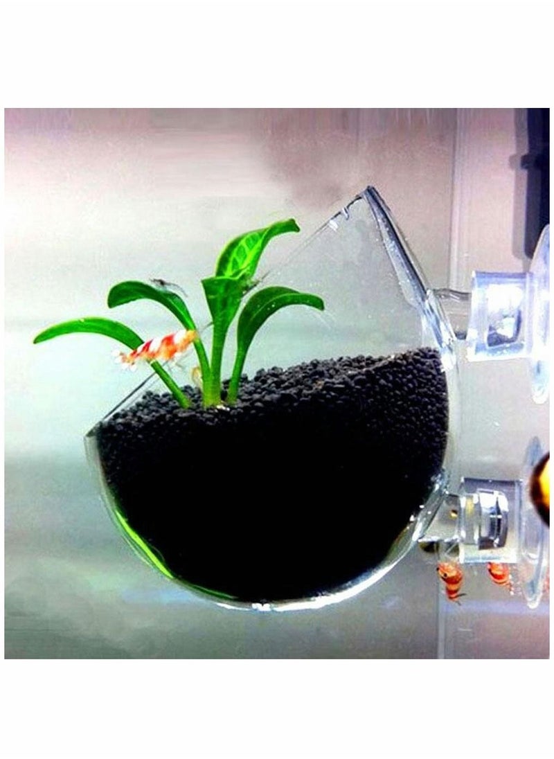 Plant Pot Aquarium Decor, Aquatic Plant Cup with 2 Suction Cup, Crystal Glass Pot for Fish Tank, 2pcs - Image 2