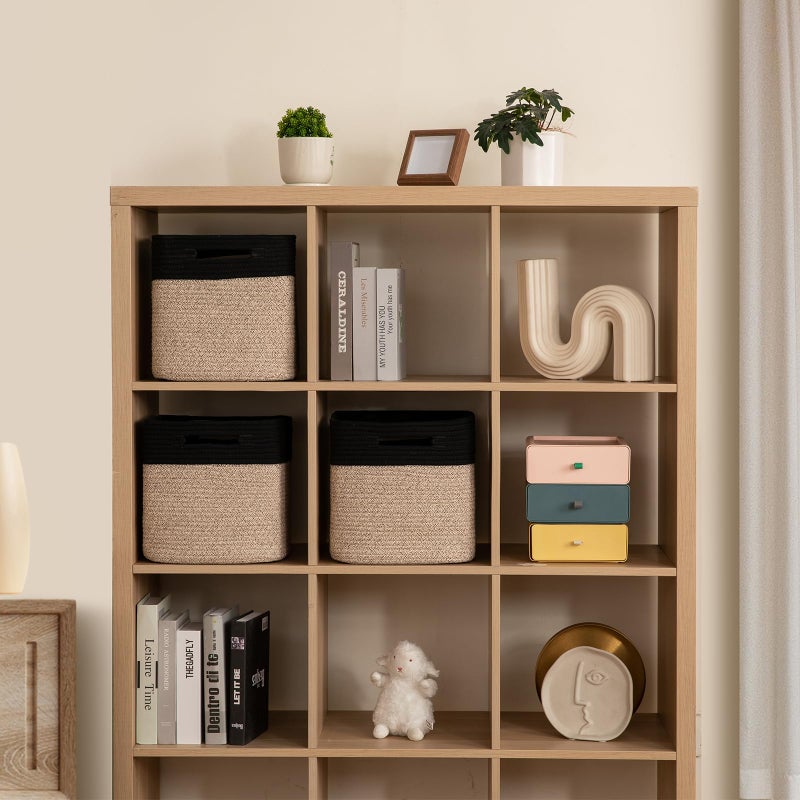 OIAHOMY Cube Storage Basket, 3-Pack Woven Cotton Rope Baskets for Storage, 11-Inch Cube Basket with Handles, Great for Shelves, Closets, Children's Toy Storage and Organization-Black & Brown - Image 2