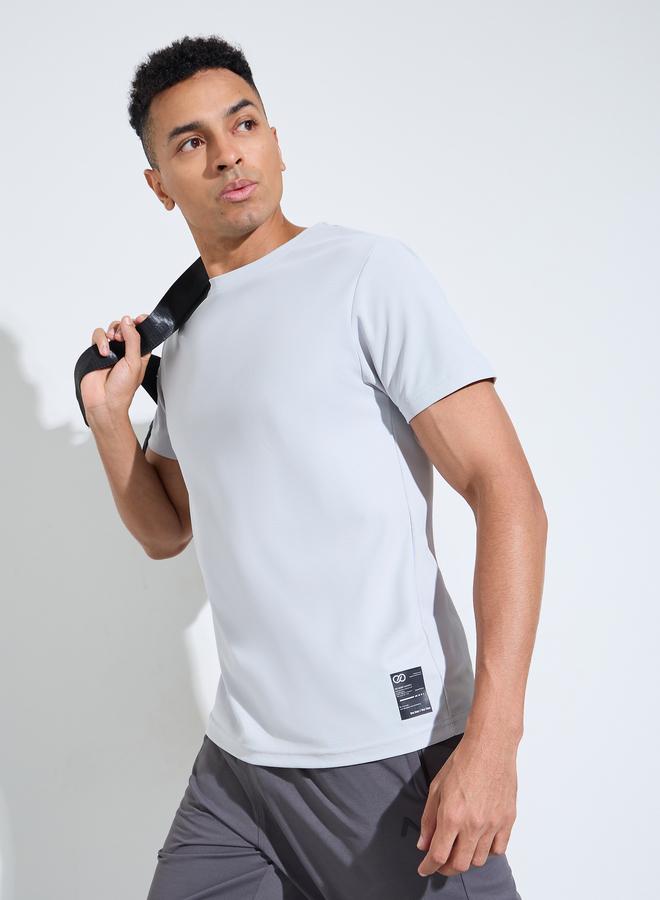 Styli Grey Solid Patchwork Detail Regular Fit Active T-Shirt - Image 1