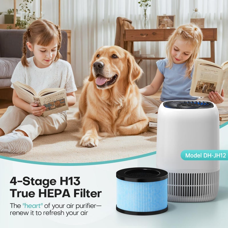 VOOPNU 2-Pack VOOPNU JH12 Replacement Filter, 4-Stage H13 True HEPA&Efficiency Activated Carbon, for up to 99.97% of Pet Hair, Smoke, Harmful Particles and Common Household Pollutants, Stander Version, Blue - Image 3