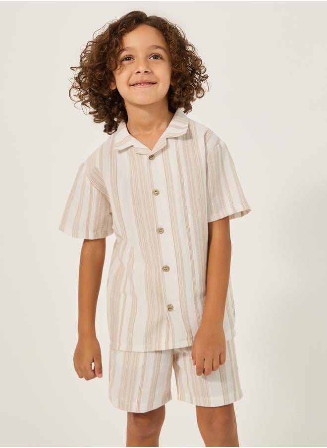 Styli - Striped Collared Shirt and Shorts Set - Image 1