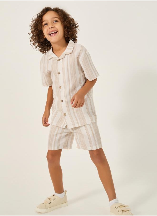 Styli - Striped Collared Shirt and Shorts Set - Image 1
